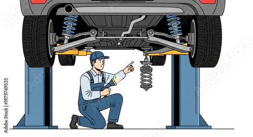 Mechanic working under car.