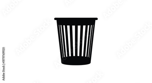 A simple black trash can illustration in stark silhouette