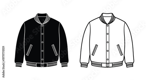 Two varsity jackets one black and one white in a stark silhouette