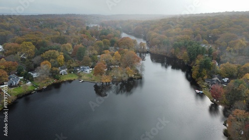 Aerial view of Samp Mortar Reservoir in Fairfield Connecticut