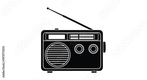 Vintage transistor radio in black a striking graphic silhouette