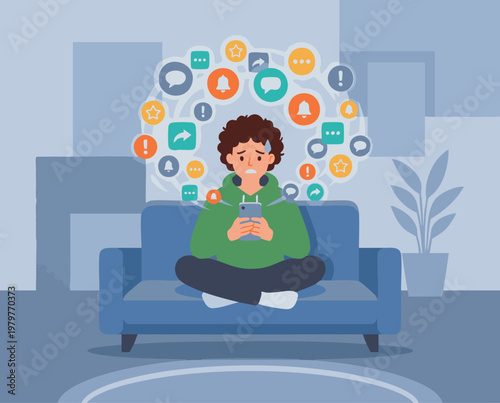 Person overwhelmed by social media notifications