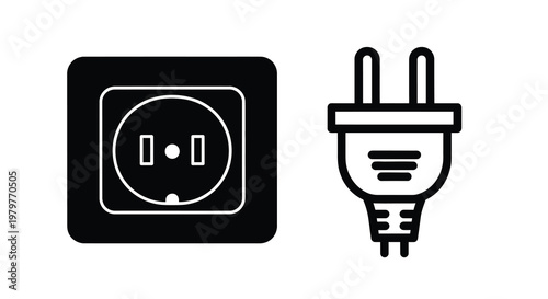 Electrical outlet and plug illustration a stark black silhouette