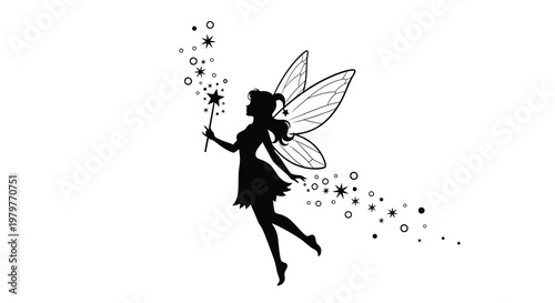 A magical fairy with sparkling dust trails depicted in silhouette