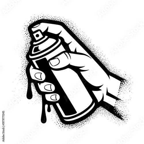 Hand holding a graffiti spray can with paint dripping down