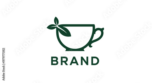 Elegant tea cup logo design with leaves, perfect for tea brands and businesses.