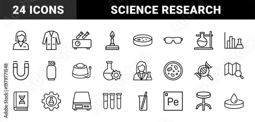 Laboratory and science research outline icon set