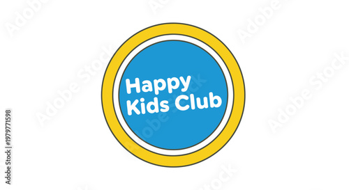 Happy Kids Club logo, colorful circle badge, yellow and blue vector icon, children's organization emblem