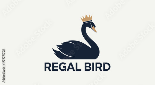 Elegant black swan wearing a golden crown, representing regal bird concept.