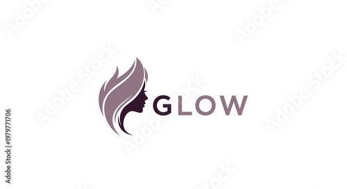 Elegant Glow Logo Depicting a Womans Silhouette with Flowing Hair and Text.