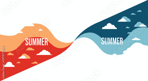 Summer, weather, seasons, icons, vector graphics, climate, temperature, sunny, clouds