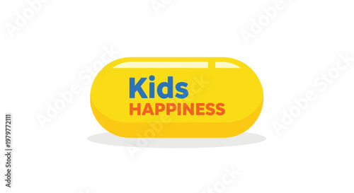 Kids happiness, colorful vector icon, yellow pill shape, emotive design elements