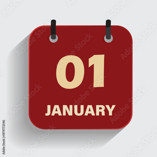 Classic calendar icon showing first of january date for new year and winter season planning