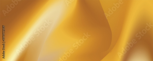Silk metal cloth and liquid background ribbon with gold satin fabric. Golden vector glitter and shiny paper motion with render fold foil. Velvet silk yellow and champagne liquid fluid.