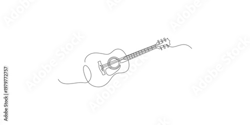 A continuous line drawing of an acoustic guitar with a cord music instrument stringed art