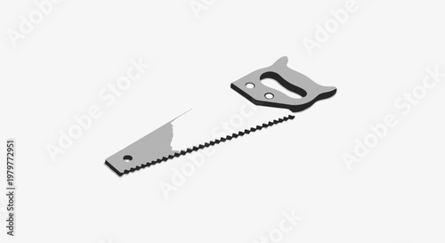 Close-up of a vintage hand saw with a sharp toothed blade and wooden handle on a white background