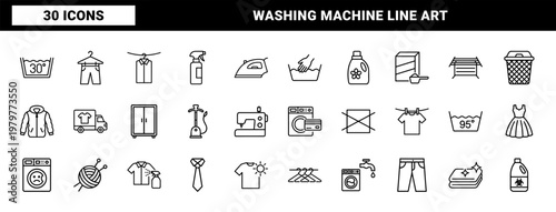 Laundry and dry cleaning service line icons set