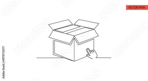 Hand Clicking Open Cardboard Box, One Line Drawing, Delivery, Shipping, E-commerce Concept