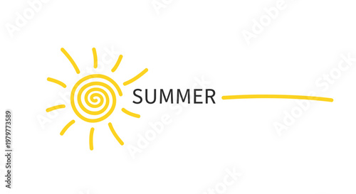 Summer icon, sunshine symbol, yellow sun logo, seasonal graphics