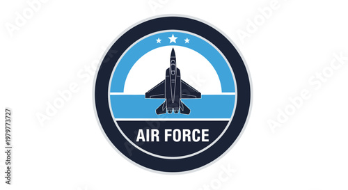 Air Force Jet Emblem: Military Aircraft Silhouette, Stars, and Arch Badge