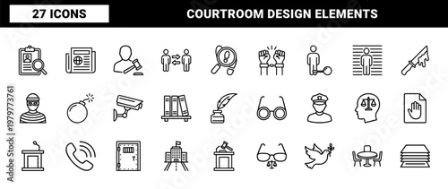 Minimalist law and justice outline icon set for legal services
