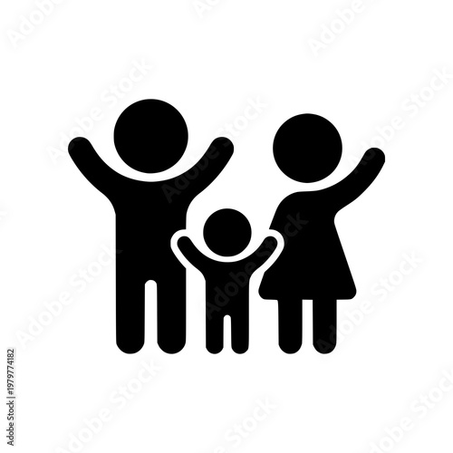 Minimal family icon with two adults and one child in simple flat SVG style. Clean geometric design ideal for social services, family care, community programs, and modern UI applications.