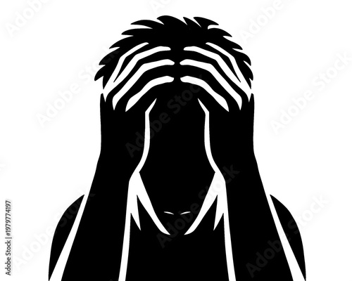 silhouette of a person holding his head, a sign of headache and stress, icon isolated on a white background
