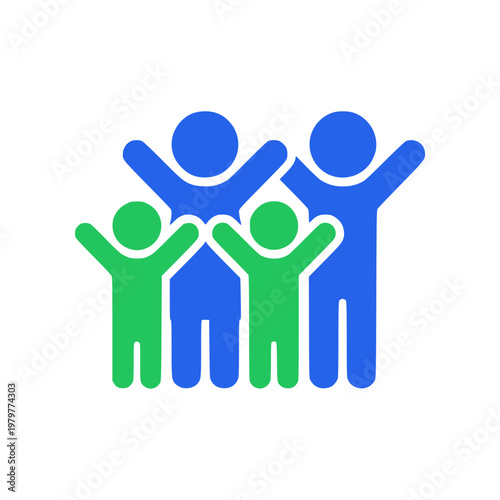 Minimal family icon with two adults and one child in simple flat SVG style. Clean geometric design ideal for social services, family care, community programs, and modern UI applications.