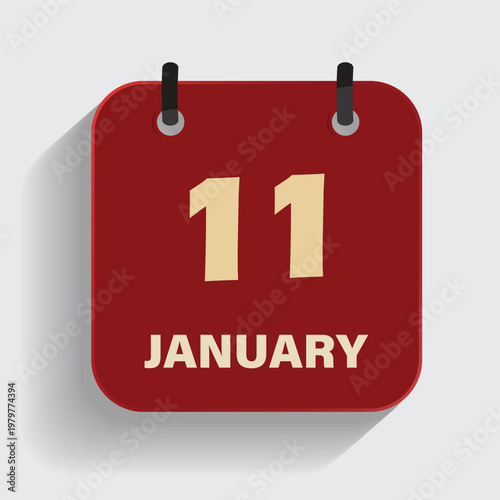 calendar icon showing eleventh of january on red background for winter schedule and event planning