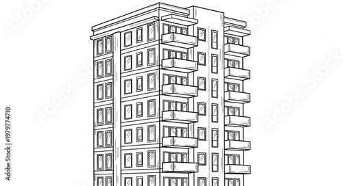 Modern Apartment Building Facade Sketch.