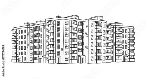 Modern Apartment Building Facade Sketch.