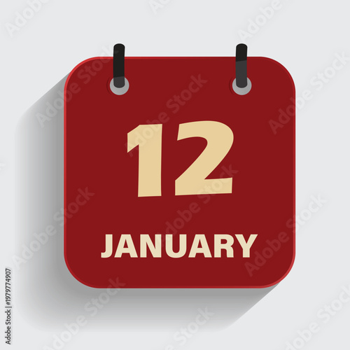 calendar icon showing twelfth of january on red background for winter schedule and event planning