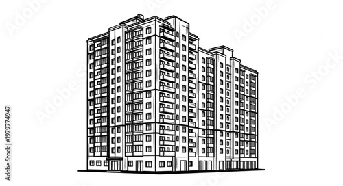 Modern Apartment Building Facade Sketch.