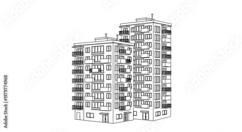 Modern Apartment Building Facade Sketch.