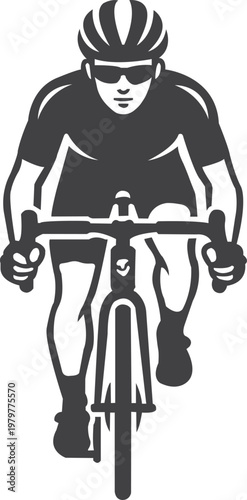 Minimal fitness themed cyclist silhouette from front view, balanced proportions