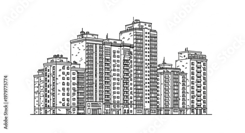 Modern Apartment Buildings Cityscape Sketch.