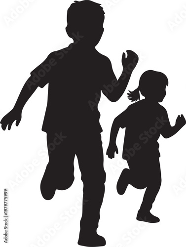 Running Kids Logos. Children playing sports or engaging in physical activities. Set Logo of running kids: silhouettes of children sprinting. harmonious logo