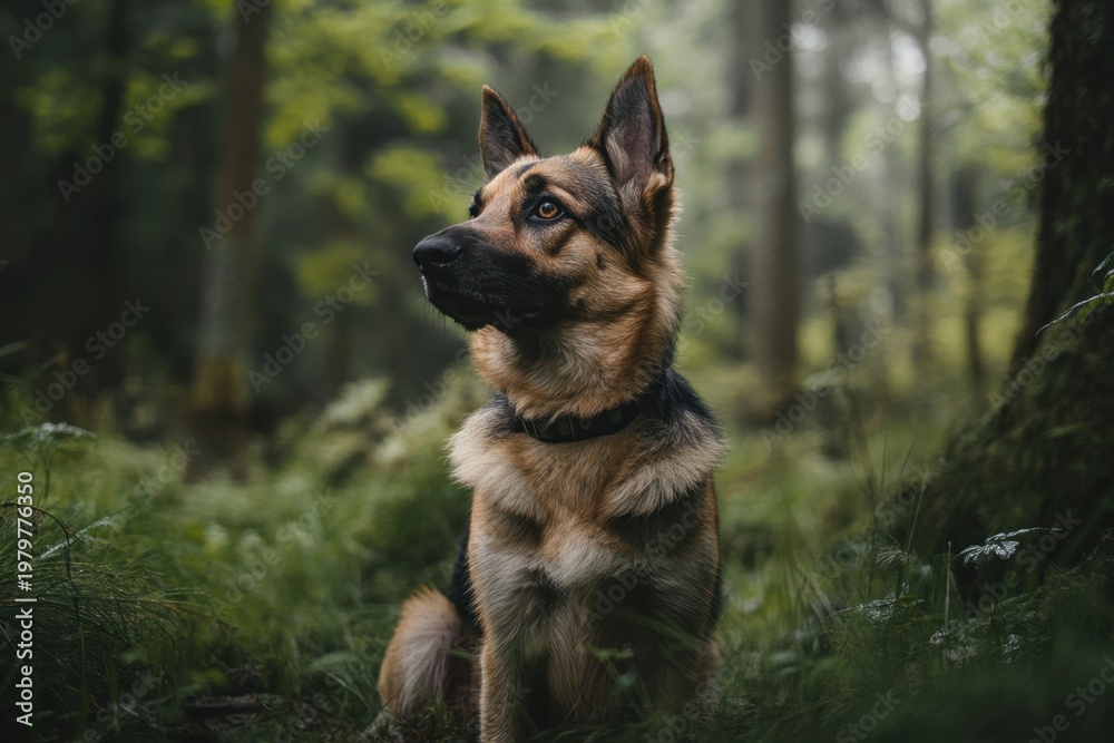 Fototapeta premium German Shepherd Dog Portrait in Natural Forest Setting