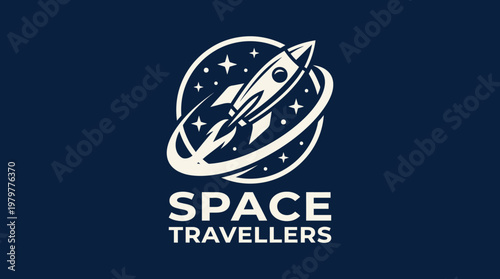 Space Travellers logo featuring a rocket ship soaring through space with stars.