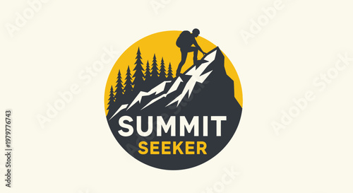 Summit Seeker Logo Depicting Mountain Climber and Nature Scene.