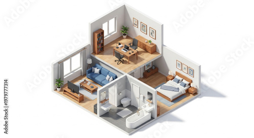 Modern Apartment Floor Plan Isometric View.