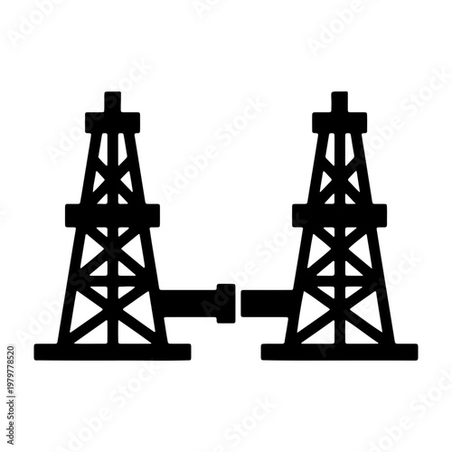 Industrial oil derrick vector icon, petroleum drilling rig silhouette, energy plant sign