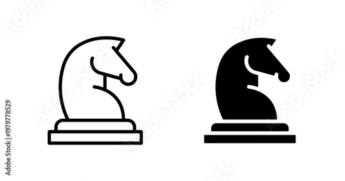 Knight Piece thin line, solid icon set. Business, Chess, Investment, Financial Trading, Strategy concept. Black outline vector icons.