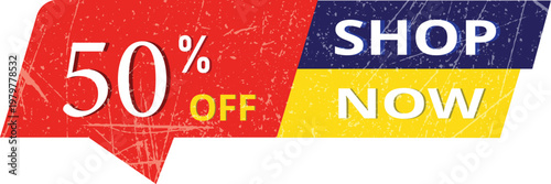 Abstract handmade 50 percent off shop now template vector design for sale promotion.