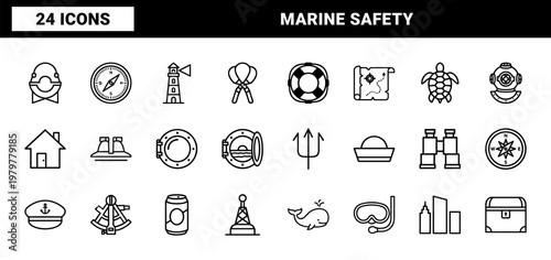 Minimalist maritime and navigation outline icon set for web and interface design