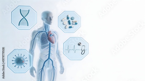 Human body with medical icons