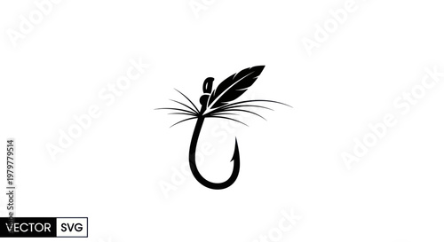 Fly Fishing Lure Icon - Feather Hook Silhouette