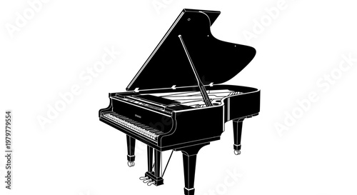 Elegant Grand Piano Silhouette, Classic Musical Instrument Illustration