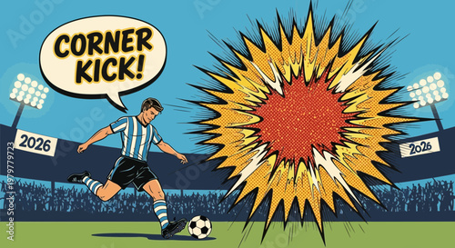 Soccer Player Kicks Ball for Corner Kick During Match