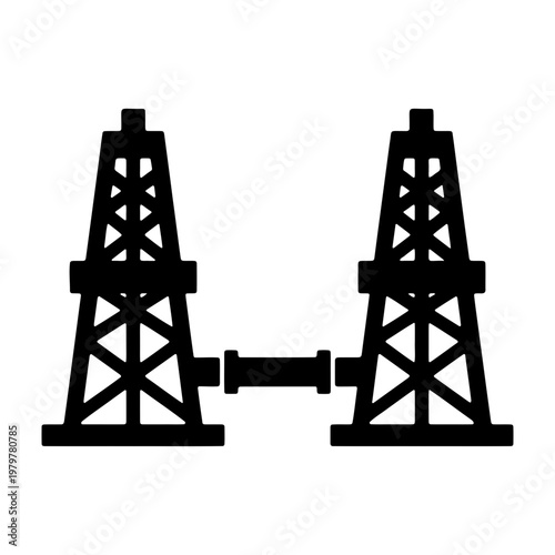 Industrial oil derrick silhouette, petroleum drilling rig icon, energy sector vector